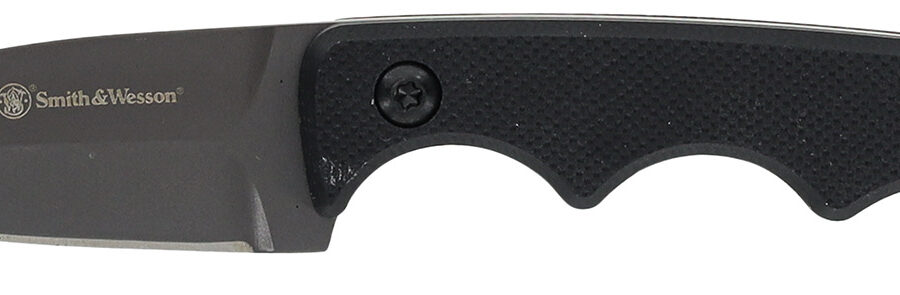 Smith & Wesson Knives 1193156 H.R.T. Neck Knife Fixed Spear Point/Plain Titanium Nitride Coated 8Cr13MoV SS Blade/Black G10 Handle Includes Sheath