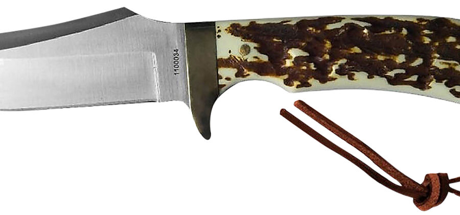 Uncle Henry old 1100035 Next Gen Staglon  4.25" Skinner Plain Satin Stainless Steel Blade 4.25" Staglon Handle Features Brass Finger Guard Includes Sheath
