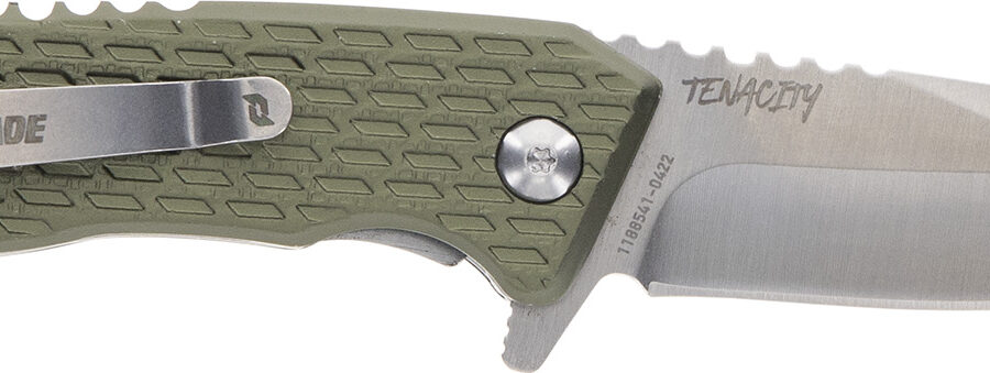 Schrade 1159317 Tenacity  Folding Modified Drop Point Part Serrated Satin AUS-10A SS Blade, Green Aluminum Handle