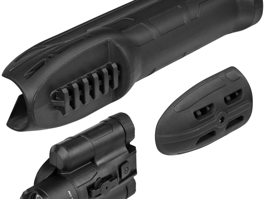 ADAPTIVE TACTICAL AT02900 EX Performance Forend with 300 Lumen Flashlight, Black Polymer, Concealed 2" Picatinny, Fits Remington 870/1100/11-87