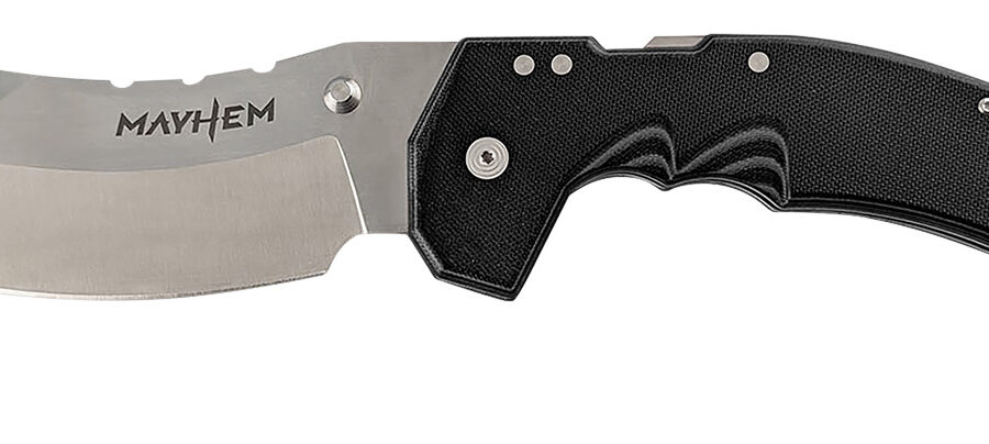 Cold Steel CSFL60DPLM Mayhem  6" Folding Clip Point Modified Cleaver Plain Satin AUS-10A SS Blade/7.20" Black Contoured G10 Handle Includes Pocket Clip