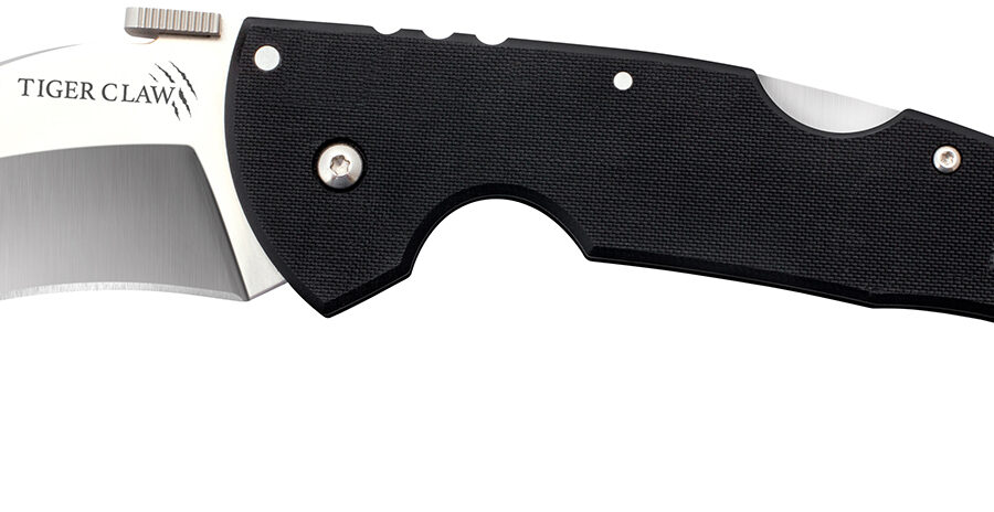 Cold Steel CS22C Tiger Claw  3.50" Folding Hawkbill Plain Stonewashed American S35VN Blade/6" Matte Black w/Ring G10 Handle Includes Belt Clip