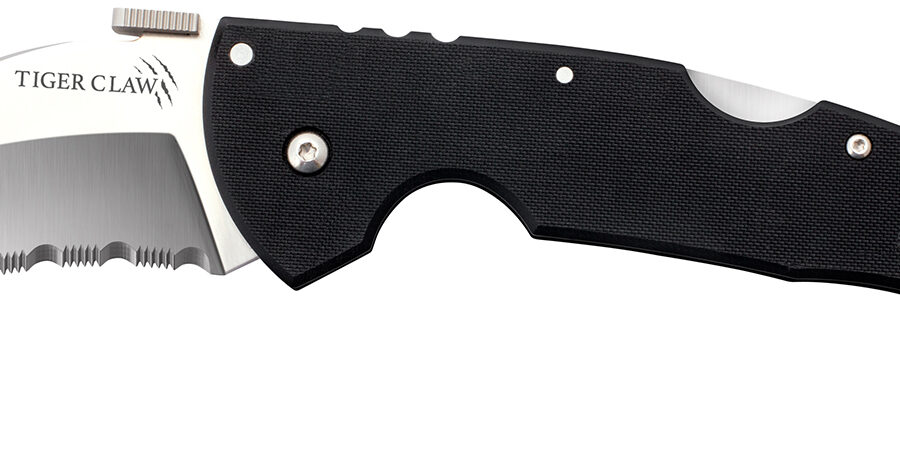Cold Steel CS22KFS Tiger Claw  3.50" Folding Hawkbill Serrated Stonewashed American S35VN Blade/6" Matte Black w/Ring G10 Handle Includes Belt Clip