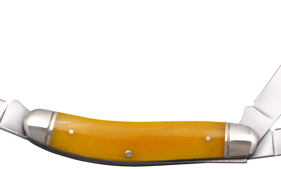 Cold Steel CSFLGSTKMY Gentleman's Stockman 2"/2.10"/2.50" Folding Clip/Sheepsfoot/Spey Plain 8Cr13MoV SS Blade/Yellow w/Polished Bolsters Bone Handle