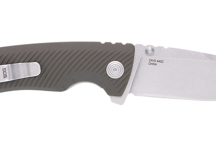 S.O.G SOG11060143 Tellus ATK  3.50" Folding Clip Point Plain Stonewashed Cryo 440C SS Blade/ Olive Drab w/Orange Backspacer GRN Handle Includes Belt Clip