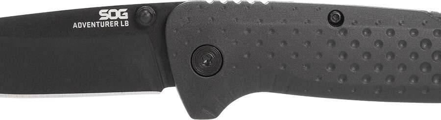 S.O.G SOG13110143 Adventure LB 3.50" Folding Drop Point Plain Black TiNi 5Cr15MoV Blade, Black Textured GRN Handle