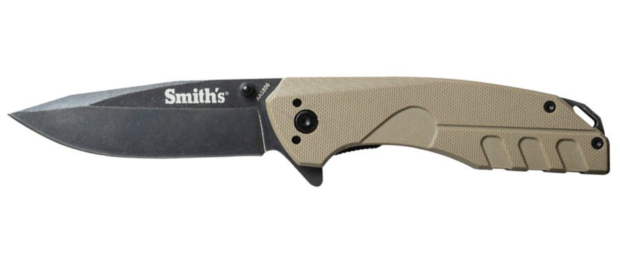 Smiths Products 50995 BattlePlan 3.35" Folding Drop Point Plain Black Stonewashed 400 SS Blade/ Desert Tan G10 Handle Includes Pocket Clip