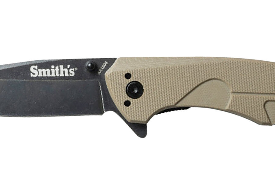 Smiths Products 50995 BattlePlan  3.35" Folding Drop Point Plain Black Stonewashed 400 SS Blade/ Desert Tan G10 Handle Includes Pocket Clip
