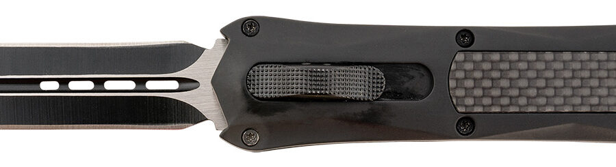 Steel River Knives A163BD Spartan  3.50" OTF Dagger Plain Black/Silver 440C SS Blade/ Black w/Carbon Fiber Inlay Aluminum Zinc Alloy Handle