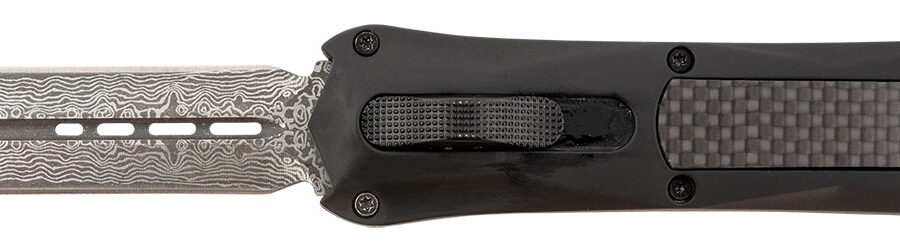 Steel River Knives A163BDD Spartan  3.50" OTF Dagger Plain Damascus 440C SS Blade/Black w/Carbon Fiber Inlay Aluminum Zinc Alloy Handle