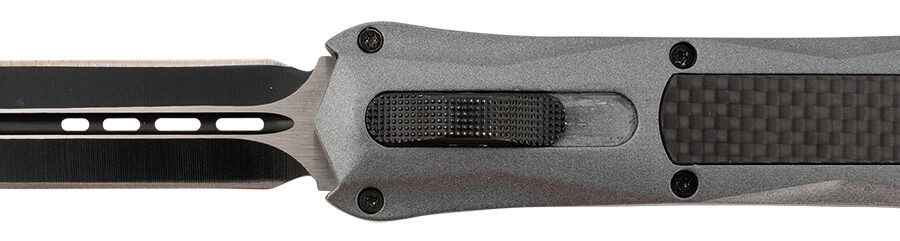 Steel River Knives A163BD Spartan  3.50" OTF Dagger Plain Black/Silver 440C SS Blade/ Gray w/Carbon Fiber Inlay Aluminum Zinc Alloy Handle