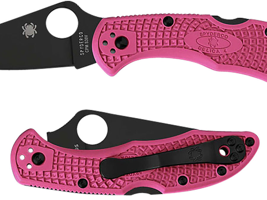 Spyderco C11FPPNS30VBK Delica 4 Lightweight 2.90" Folding Plain Black TiCN CPM S30V SS Blade/Pink Textured w/Black Accents FRN Handle Includes Pocket Clip