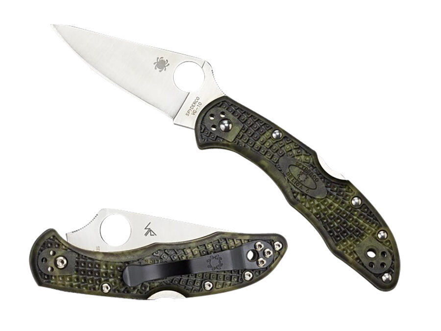Spyderco C11ZFPGR Delica 4 Lightweight 2.90" Folding Plain Satin VG-10 SS Blade/Zome Green Bi-Directional Texturing FRN Handle Includes Pocket Clip