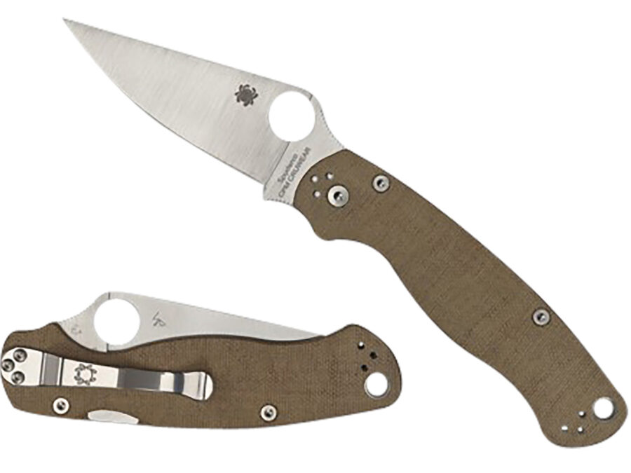 Spyderco C81MPCW2 Military 2  3.47" Folding Plain Stonewashed CPM Cru-Wear Blade/Brown Canvas Textured Micarta Handle Includes Pocket Clip