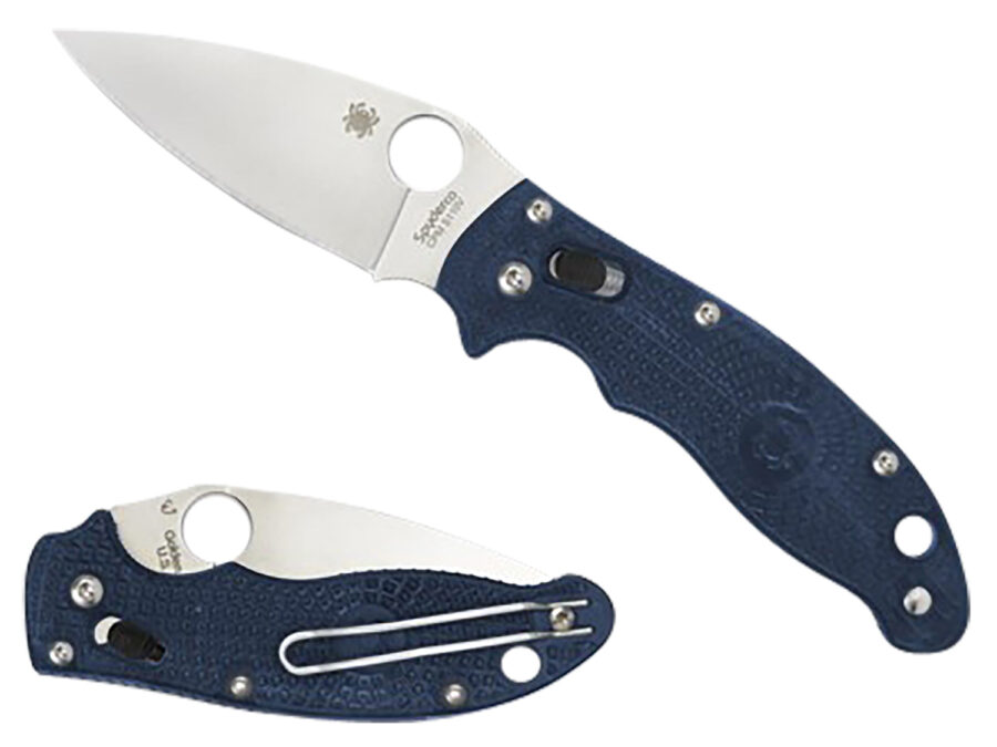 Spyderco C101PDBL2 Manix 2 Lightweight 3.37" Folding Plain Satin CTS BD1 SS Blade/Dark Blue Bi-Directional Texturing FRCP Handle Includes Pocket Clip