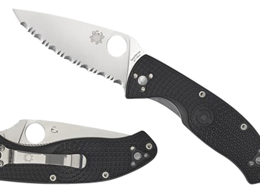 Spyderco C122PSBK Tenacious Lightweight 3.39" Folding Part Serrated Satin 8Cr13MoV SS Blade/Black Bi-Directional Texturing FRN Handle Includes Pocket Clip