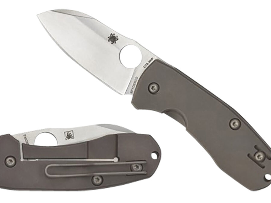 Spyderco C158TIP2 Techno 2  2.52" Folding Sheepsfoot Plain CTS XHP Steel Blade/Matte Stonewashed Titanium Handle Includes Pocket Clip