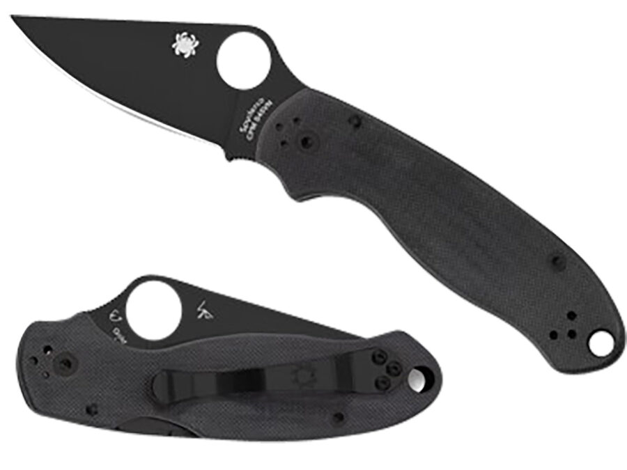 Spyderco C223GPBK Para 3  2.95" Folding Clip Point Plain Black DLC CPM S45VN SS Blade/Black G10 Handle Includes Pocket Clip