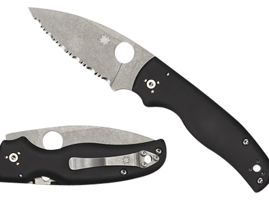 Spyderco C229GS Shaman  3.58" Folding Serrated Stonewashed CPM S30V SS Blade/ Black Textured G10 Handle Includes Pocket Clip