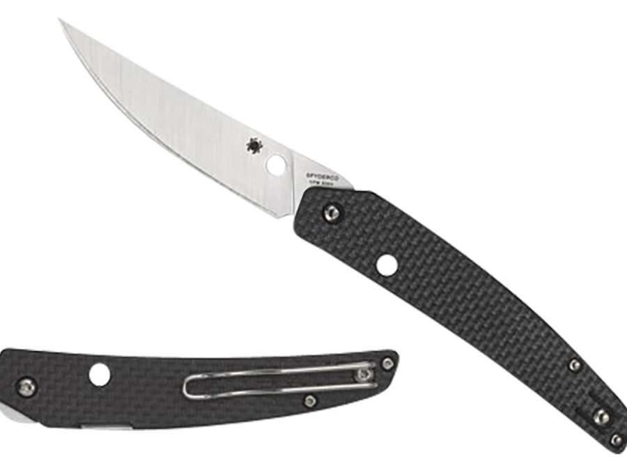 Spyderco C242CFP Ikuchi  3.26" Folding Plain CPM S30V SS Blade/Black Textured Carbon Fiber/G10 Handle Includes Pocket Clip