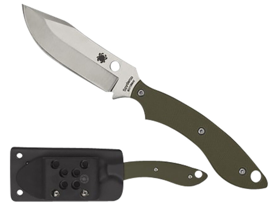 Spyderco FB49GPOD Stok  2.95" Fixed Bowie Plain Stonewashed 8Cr13MoV SS Blade/Olive Drab Textured G10 Handle Includes Sheath w/G-Clip