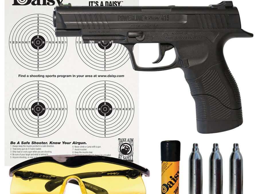 Daisy 985415242 415 Powerline Kit CO2 177 BB 21+1 495 fps, Black Polymer Frame with Pic. Rail, Fiber Optic Sight, Includes Ammo/Target/Glasses/CO2 Cartridges