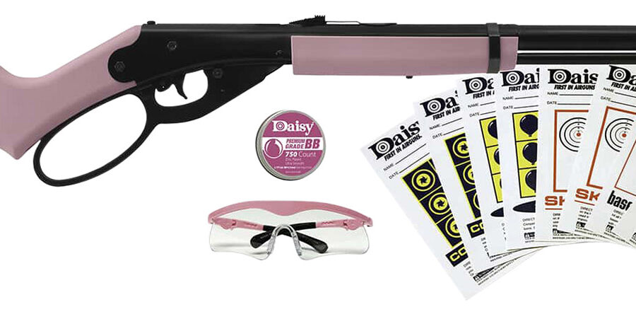 Daisy 994999403 Carbine Fun Kit Spring Piston, 177 BB 350 fps, Black Rec, Pink Synthetic Furniture, Includes Glasses/350rd Ammo/Target