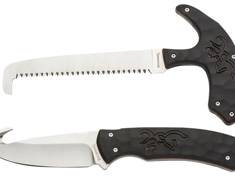 Browning 3220420 Primal Combo  3.75"/5.25" Fixed Drop Point Gut Hook/Skinner, Saw 8Cr13MoV SS Blade, Black Polymer w/Rubber Overmold & Finger Grooves Handle, 2 Piece Set, Includes Sheath