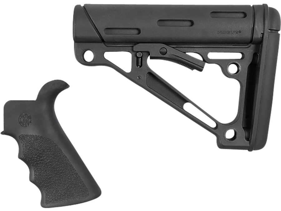Hogue 15055 OverMolded Combo Kit Black Synthetic with Rubber Overmold, Collapsible Stock, Beavertail Grip with Finger Grooves, Fits Commercial Buffer Tube (Tube Not Included)