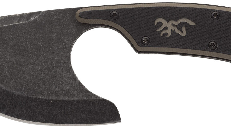 Browning 3220323 Cutoff  2.50" Fixed Skinner Plain Black Black Oxide Stonewashed 9Cr14MoV SS Blade, Black/Tan G10 Handle