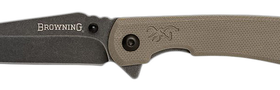 Browning 3220512 Branded Rock  EDC 3" Folding Wharncliffe Plain Black Stonewashed 7Cr17MoV SS Blade, Flat Dark Earth G10 Handle