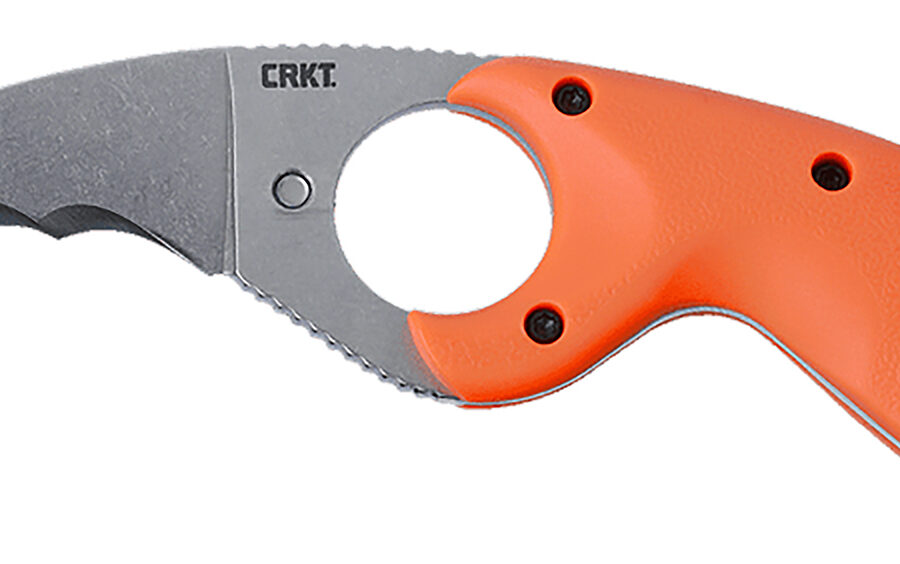 CRKT 2511ER Bear Claw  2.39" Fixed Hawkbill Veff Serrated Stonewashed AUS-8A SS Blade, Blaze Orange Textured GRN Handle