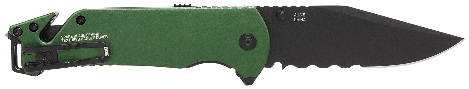 S.O.G SOG11520157 Escape ATK 2.0 EDC 3.40″ Folding Clip Point Part Serrated Black Hardcased AUS-8A SS Blade, 4.60″ Green/Black Aluminum Handle, Presentation Box
