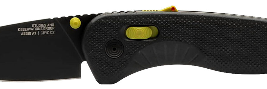 S.O.G SOG11411141 Aegis AT 3.13" Folding Drop Point Plain Black TiNi Cryo D2 Steel Blade, Black w/Moss Accents GRN Handle, Peg Box Pkg