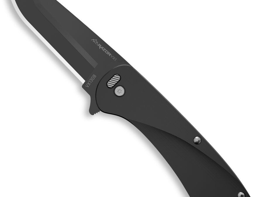 Outdoor Edge VX130B Razor VX1 EDC 3" Folding Plain Black Oxide 420J2 SS Blade, Black Anodized Aluminum Handle