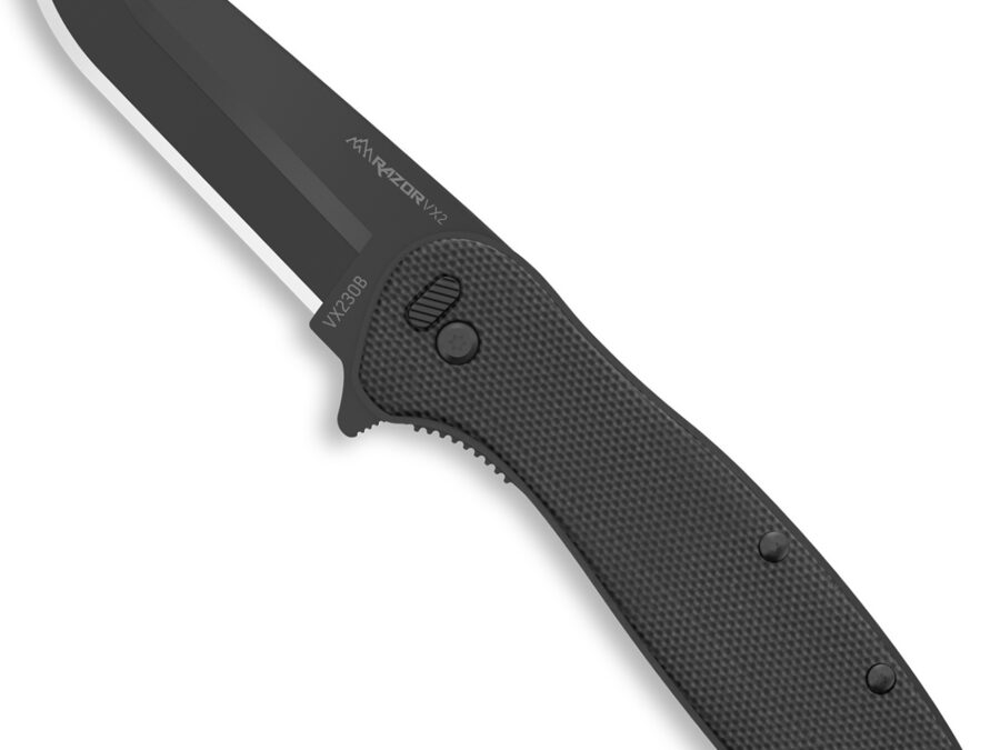 Outdoor Edge VX230B Razor VX2 EDC 3" Folding Plain Black Oxide 420J2 SS Blade, Black Textured G10 Handle