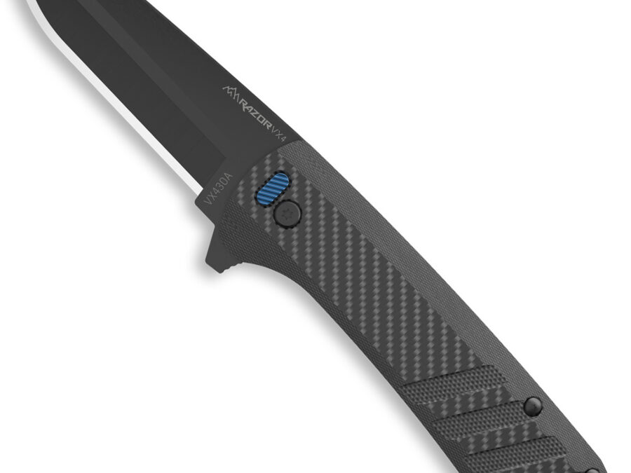 Outdoor Edge VX430A Razor VX4 EDC 3" Folding Drop Point Plain Black Oxide 420J2 SS Blade, Black Textured Carbon Fiber/G10 Handle