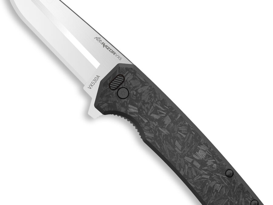 Outdoor Edge VX530A Razor VX5 EDC 3" Folding Plain Satin 420J2 SS Blade, Black Carbon Fiber/G10 Handle