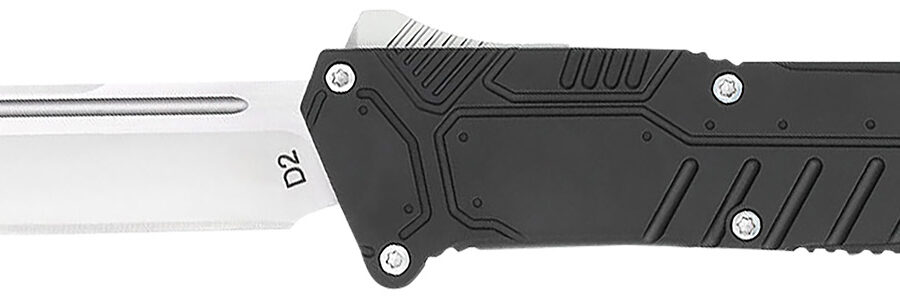CobraTec Knives BLKSFDNS Special Forces  3.25" OTF Drop Point Plain Satin D2 Steel Blade, 4.75" Black Textured Anodized Aluminum Handle