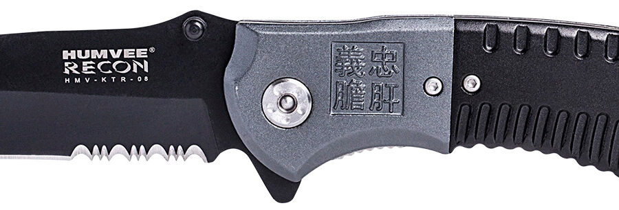 Humvee Adventure Gear HMVKTR08 Humvee Recon Folding Plain/Serrated Black Stainless Steel Blade, Black/GrayHandle