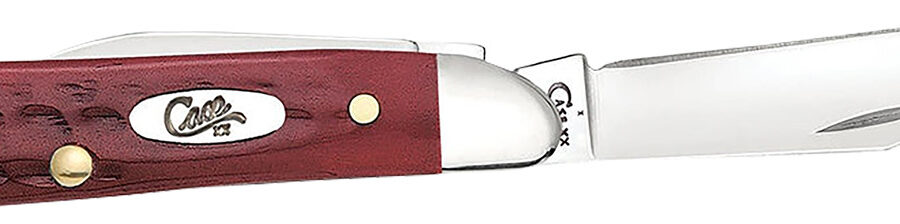 Case 00781 Peanut  Medium 2.10"/1.53" Folding Clip Point/Pen Plain Mirror Polished Tru-Sharp SS Blade Corn Cob Jigged Old Red Bone Handle