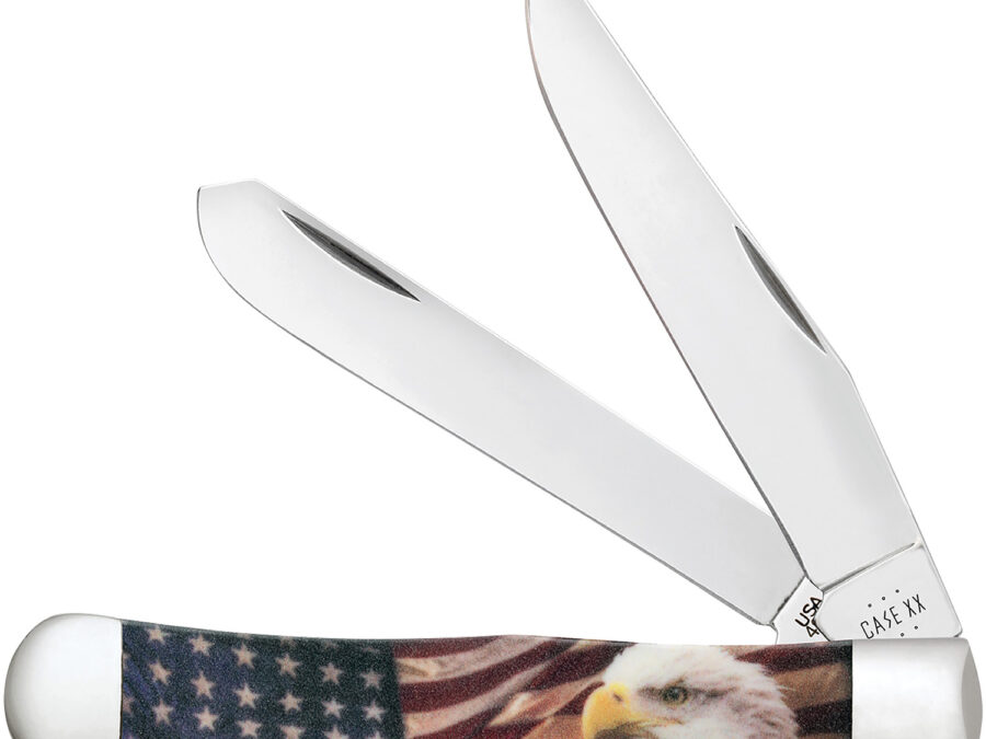 Case 10647 Patriot Trapper 3.24"/3.27" Folding Clip Point/Spey Plain Red/White/Blue, Mirror Polished Tru-Sharp SS Blade, Smooth Synthetic Handle