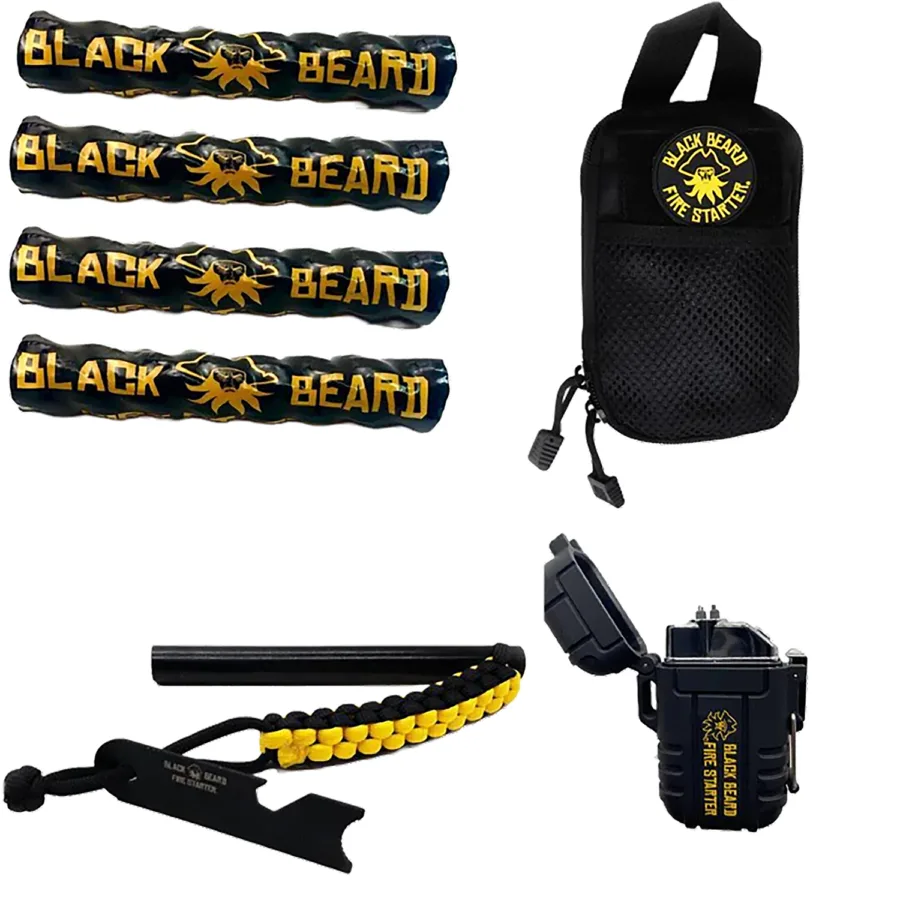 Black Beard Fire Starters SKB Ultimate Fire Kit Black Includes Ferro Rod/Plasma Arc Lighter/Organizer Case/Fire Starters/Decal