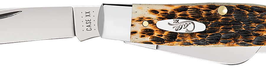 Case 00204 Stockman  Large 3.30"/2.30"/2.20" Folding Clip Point/Pen/Sheepsfoot Plain Mirror Polished Carbon Steel Blade, Peach Seed Jigged Amber Bone Handle