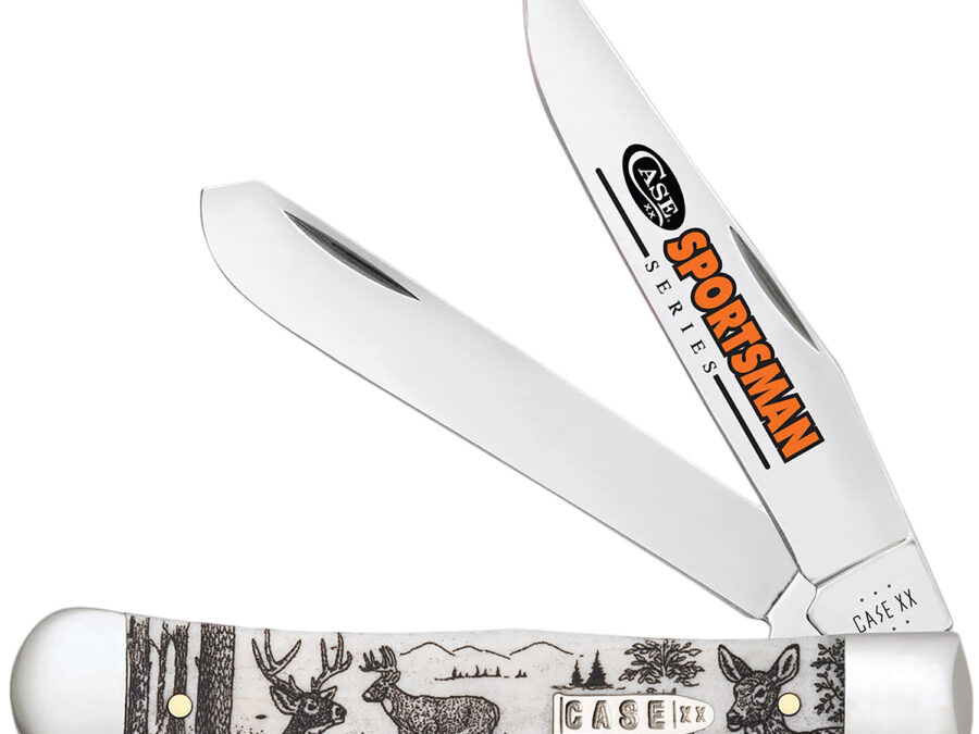 Case 81220 Trapper Sportsman Folding Clip Point/Spey Plain Mirror Polished Tru-Sharp SS Blade/Deer Embellished Natural Bone Handle