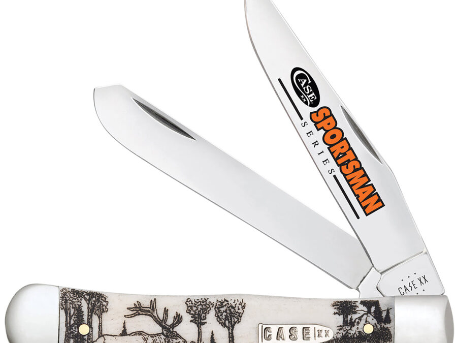 Case 81222 Trapper Sportsman Folding Clip Point/Spey Plain Mirror Polished Tru-Sharp SS Blade/Elk Embellished Natural Bone Handle