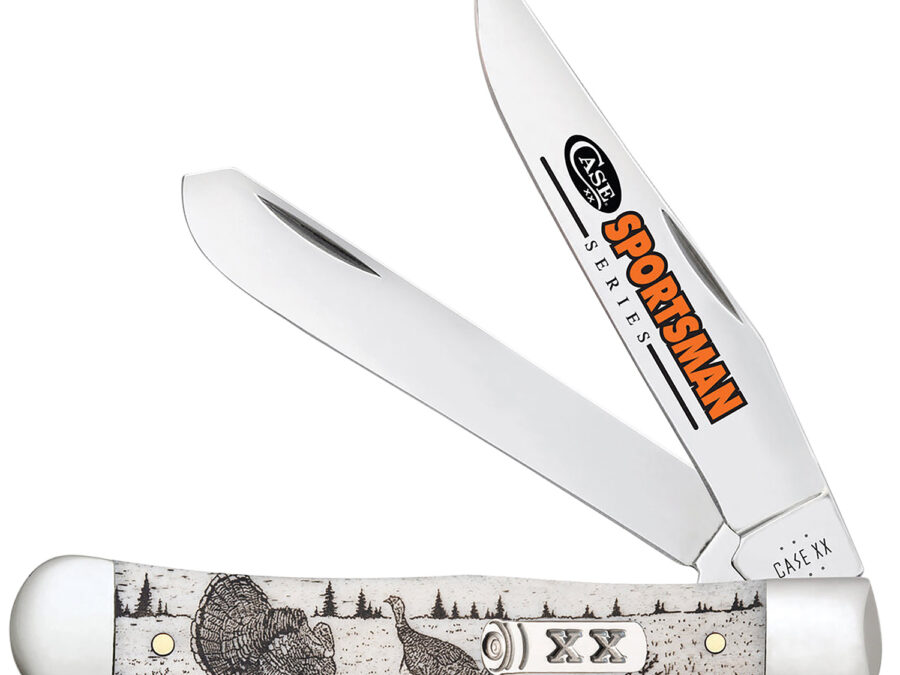 Case 81221 Trapper Sportsman Folding Clip Point/Spey Plain Mirror Polished Tru-Sharp SS Blade/Turkey Embellished Natural Bone Handle