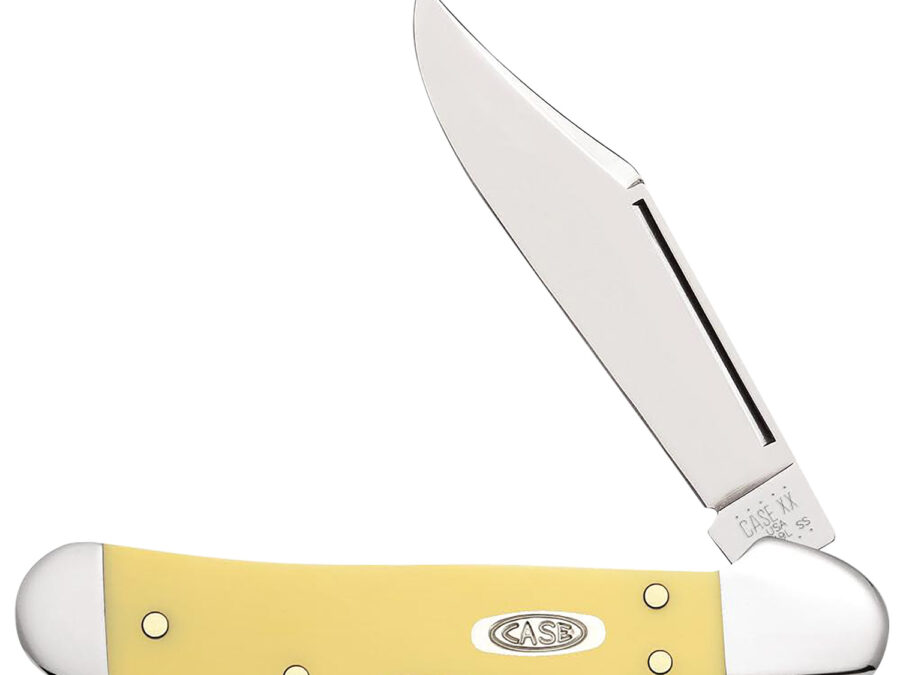 Case 30116 CopperLock  Mini 2.72" Folding Clip Point Plain Mirror Polished Carbon Steel Blade, Yellow Synthetic Handle