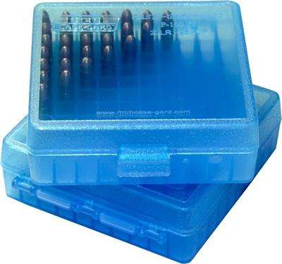MTM CASE GARD FLIP-TOP BOX CARTRDGE 100RD 22 CAL CLR-BLUE SEE THRU ( 24 PER CASE )