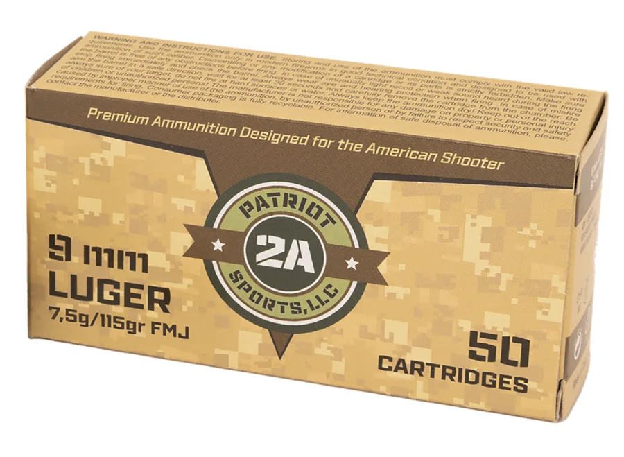 PATRIOT SPORTS LLC P9MM115F   9mm 115gr Full Metal Jacket 50 Per Box/20 Case